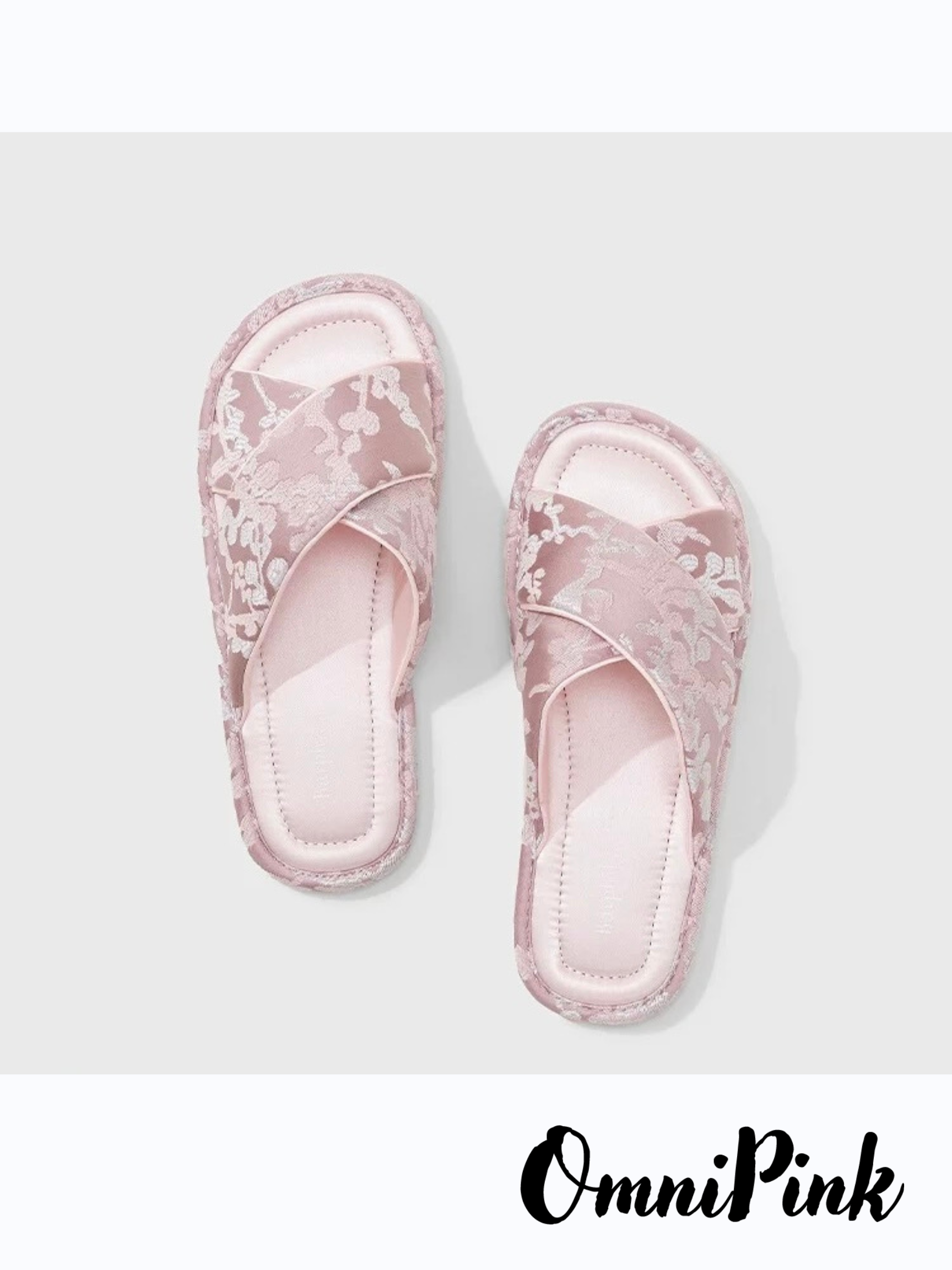 Chinese-style Pink Floral Print Silk Home Slippers, Noble Princess Style, Simple and Elegant