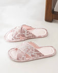 Chinese-style Pink Floral Print Silk Home Slippers, Noble Princess Style, Simple and Elegant