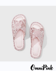 Chinese-style Pink Floral Print Silk Home Slippers, Noble Princess Style, Simple and Elegant