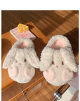 Creamy pink fluffy little bunny plush home slippers, super cute