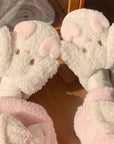 Creamy pink fluffy little bunny plush home slippers, super cute