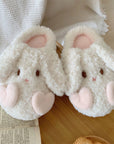 Creamy pink fluffy little bunny plush home slippers, super cute