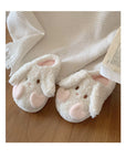 Creamy pink fluffy little bunny plush home slippers, super cute