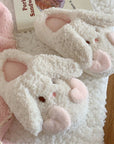 Creamy pink fluffy little bunny plush home slippers, super cute