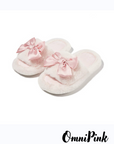 Fluffy Pink Bow Home Slippers, Super Soft, Comfortable, and Adorable