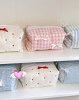 Omnipink Pink Cotton-Filled Fabric Makeup Bag Cute Storage Large Capacity with Bow