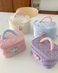 Omnipink Super cute pink tulip cosmetic storage bag, soft and fluffy with quilted padding, portable and large-capacity for organizing travel toiletries