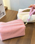 Omnipink, Pink plush plaid large-capacity portable cosmetic storage bag, travel organizer for skincare products, soft and sweet bag for girls