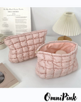 Omnipink Puffer, Soft and cute, large-capacity pink portable skincare storage bag, makeup bag with cotton padding