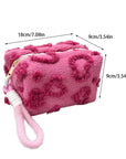 Omnipink, Super sweet pink leopard print fluffy large-capacity cute cosmetic storage bag, with a sweet heart-shaped leopard print, portable travel toiletry bag