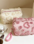 Omnipink, Super sweet pink leopard print fluffy large-capacity cute cosmetic storage bag, with a sweet heart-shaped leopard print, portable travel toiletry bag