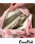 Omnipink, Super sweet pink leopard print fluffy large-capacity cute cosmetic storage bag, with a sweet heart-shaped leopard print, portable travel toiletry bag