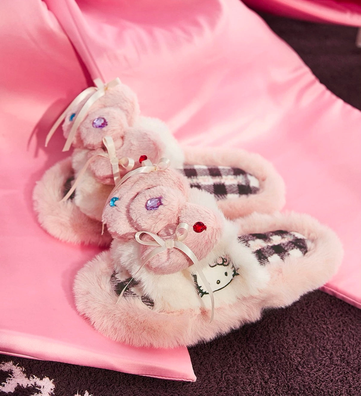 Pink Hello Kitty Fluffy Indoor Home Slippers, Soft, Comfortable, Cute, and Sweet
