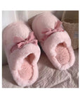 Pink plush home slippers, warm, comfortable, soft, cute, and sweet