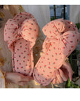 Puff Bow Cute Indoor Slippers with Sweet Strawberry Print, Soft Cotton, and Comfortable Design