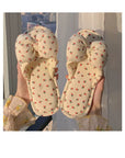 Puff Bow Cute Indoor Slippers with Sweet Strawberry Print, Soft Cotton, and Comfortable Design