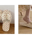 Puff Bow Cute Indoor Slippers with Sweet Strawberry Print, Soft Cotton, and Comfortable Design