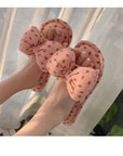 Puff Bow Cute Indoor Slippers with Sweet Strawberry Print, Soft Cotton, and Comfortable Design