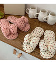 Puff Bow Cute Indoor Slippers with Sweet Strawberry Print, Soft Cotton, and Comfortable Design