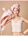 Super cute bunny Microfiber Hair Towel Wrap for Women, Anti Frizz Quick Drying Hair Turban for All Hair Style, Absorbent and Lightweight