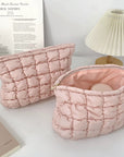 Omnipink Puffer, Soft and cute, large-capacity pink portable skincare storage bag, makeup bag with cotton padding