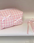 Omnipink Pink Cotton-Filled Fabric Makeup Bag Cute Storage Large Capacity with Bow