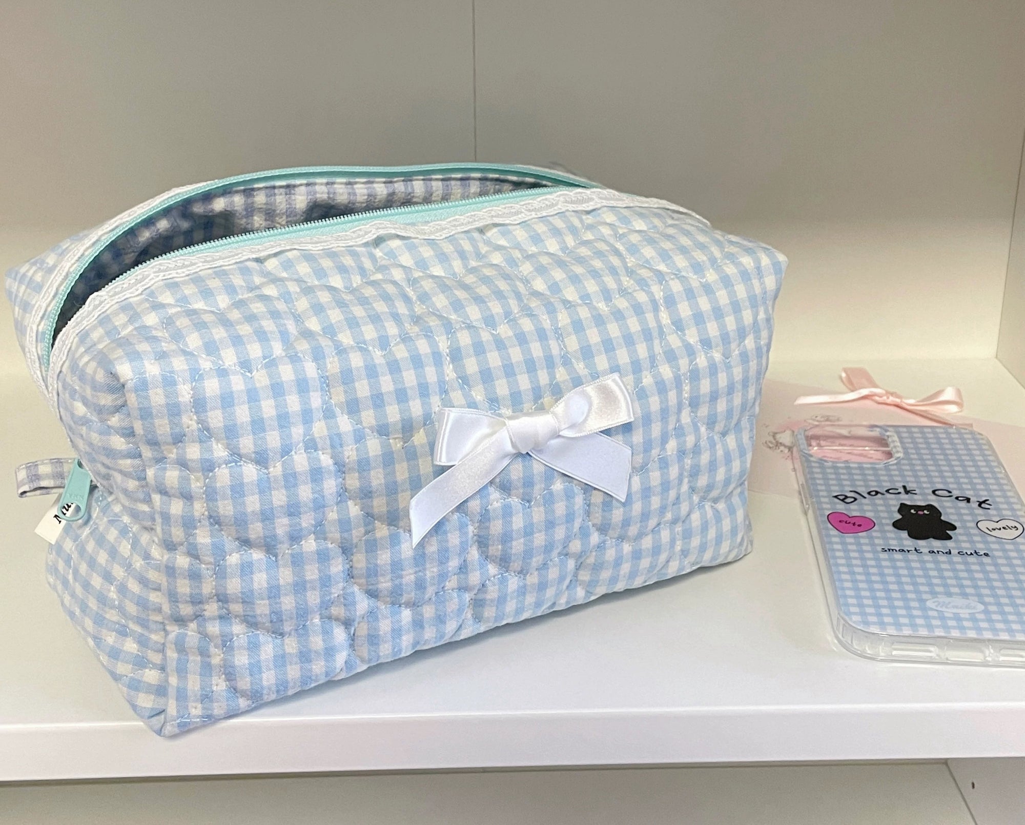 Omnipink Pink Cotton-Filled Fabric Makeup Bag Cute Storage Large Capacity with Bow