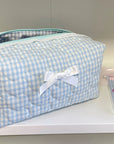 Omnipink Pink Cotton-Filled Fabric Makeup Bag Cute Storage Large Capacity with Bow